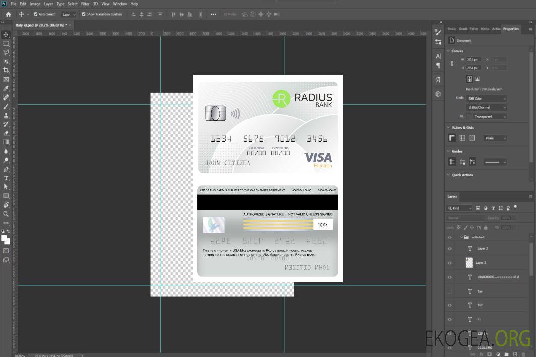 Carte électronique de visa USA Massachusetts Radius template